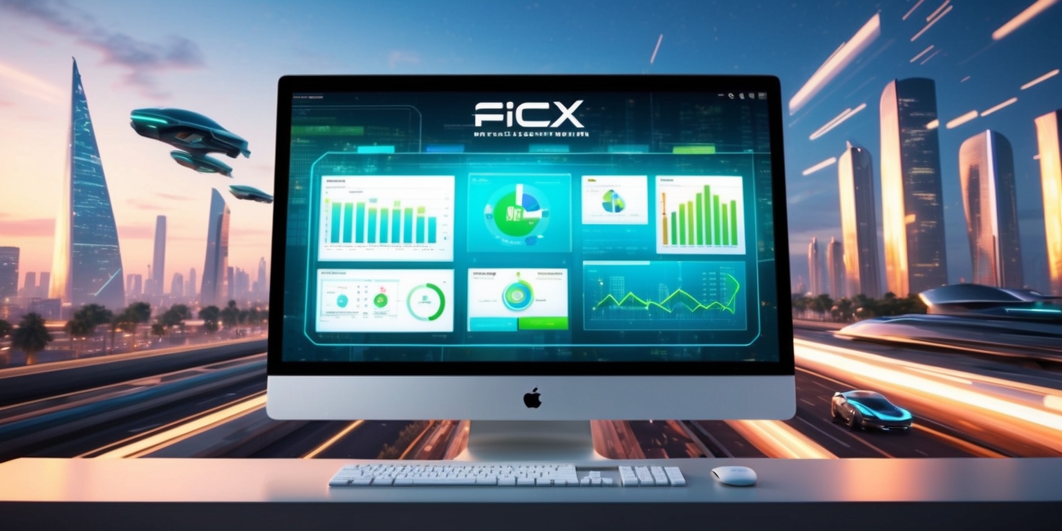 A futuristic enterprise management simulation game interface on a computer screen with a cityscape at dusk in the background, featuring sleek skyscrapers and bustling streets, the game's dashboard has a mix of digital graphs, charts, and diagrams in shades of blue and green, with a few key performance indicators and metrics displayed prominently, the screen glows with a soft ethereal light, the game's logo is emblazoned in bold silver letters at the top of the screen, the cityscape outside is a blur of warm golden colors, with sleek modern buildings and flying cars zipping by, the overall aesthetic is one of cutting-edge technology and high-stakes decision making.